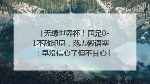 无缘世界杯！国足0-1不敌印尼，范志毅语塞：早没信心了但不甘心