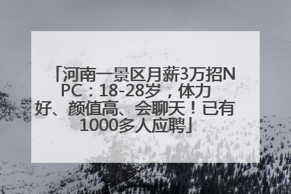 河南一景区月薪3万招NPC：18-28岁，体力好、颜值高、会聊天！已有1000多人应聘